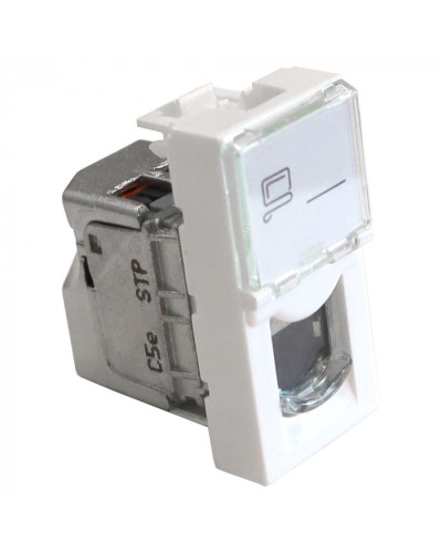 Вставка Mosaic 22.5x45, RJ-45 STP, кат.5e, со шторкой и увеличенным окном маркировки, белая LANMASTER LAN-SIP-22S5E-WH в Муроме Модули Keystone Pintop.ru